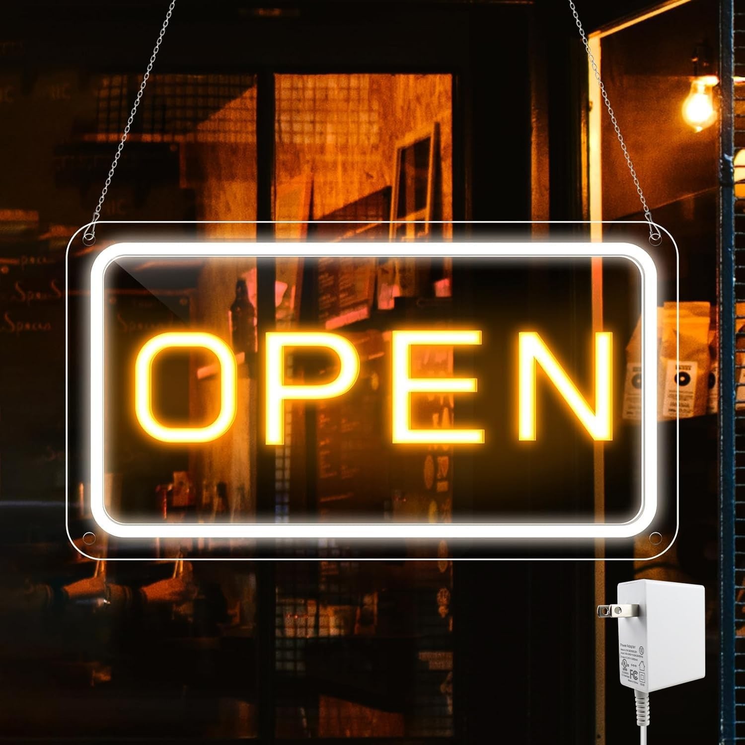16×9 LED OPEN Sign – Ultra Bright Yellow-White COB, 12V 2A