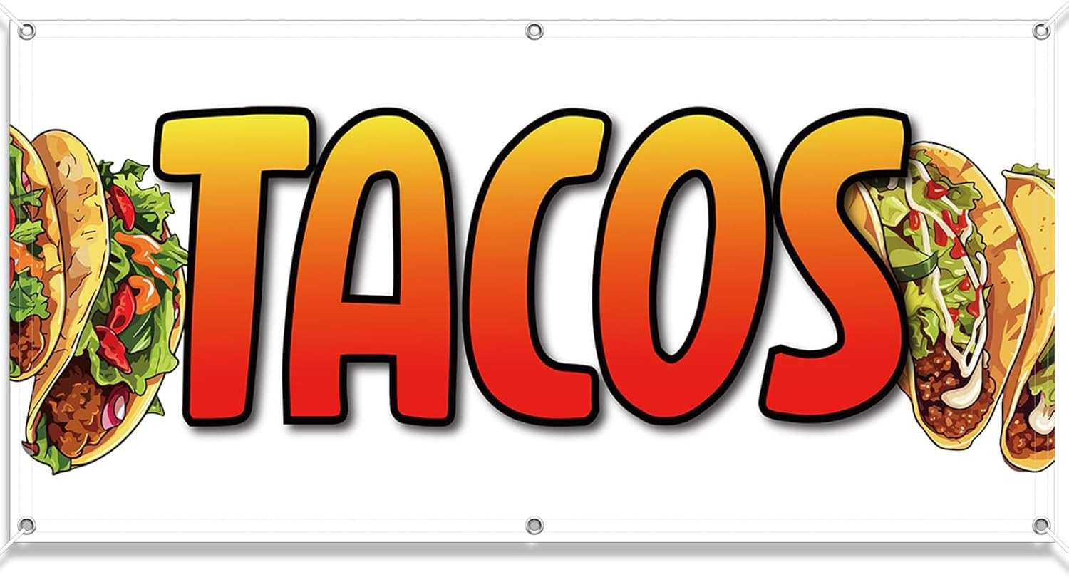2X4 Feet Tacos Banner Store Sign Fabric Polyester with Grommets for Easy Hang In