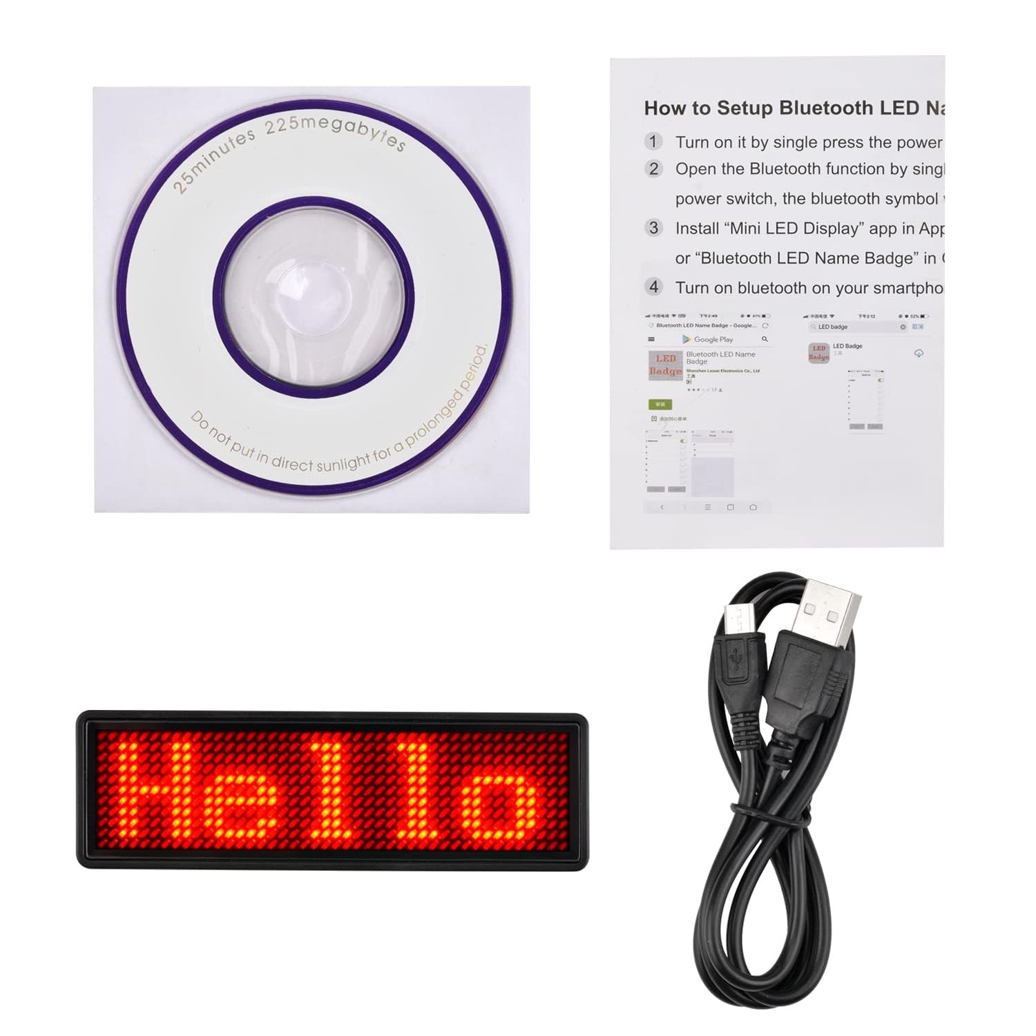 XSHBGF LED Name Tag, Rechargeable Wireless Bluetooth LED Name Badge Reuseable