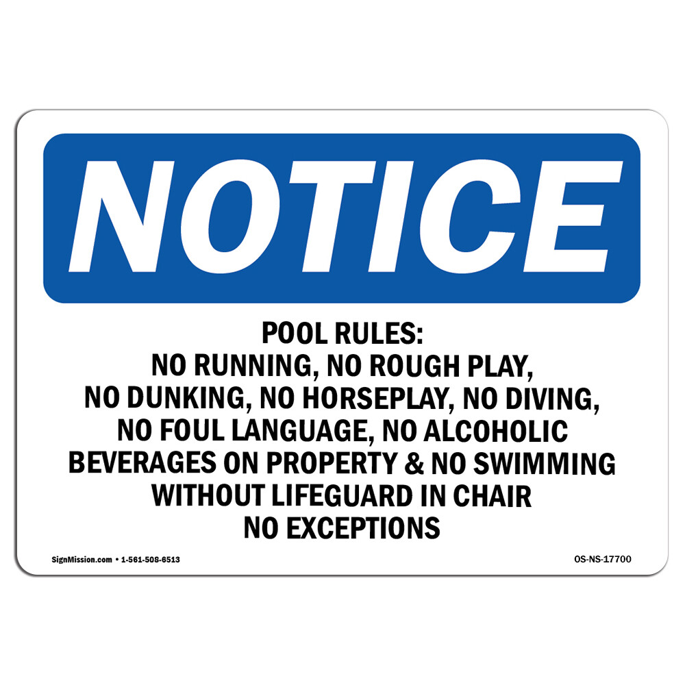 Pool Slide Rules 1. No Life Jackets Or Flotation OSHA Notice Sign Metal Plastic