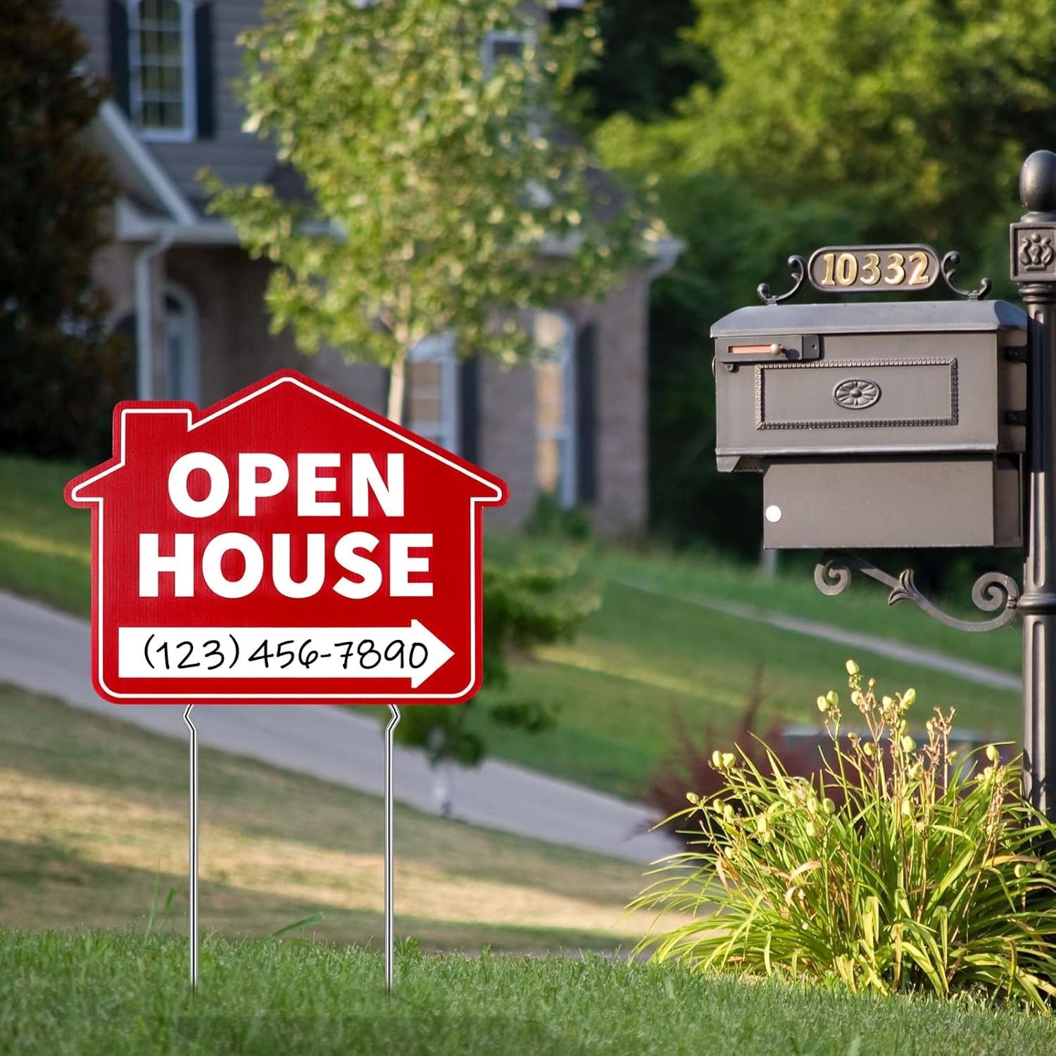 Large 5-Pack Double Sided Red Open House Signs with Metal Stakes – 16″x12″