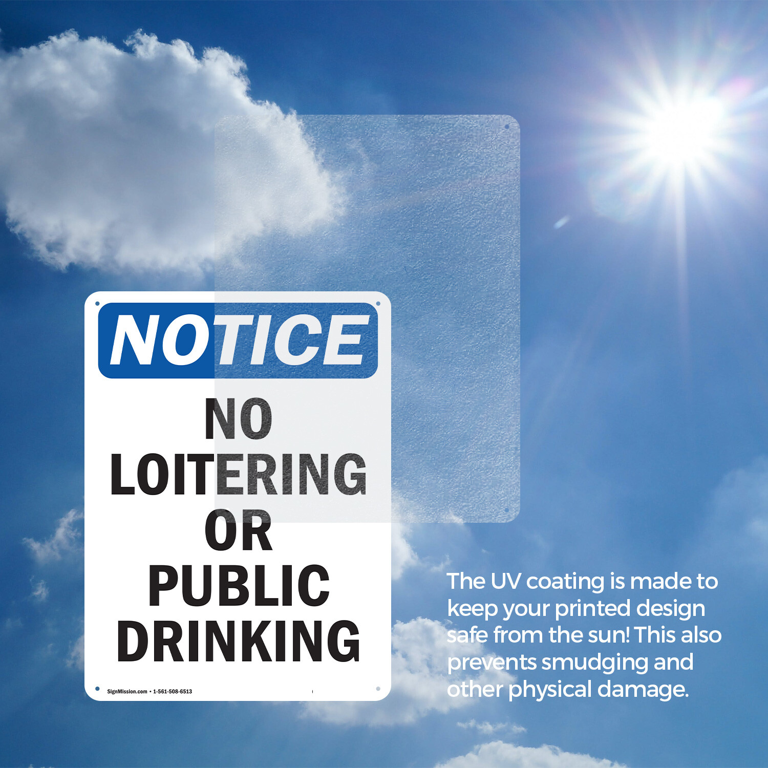 (2 Pack) No Loitering Or Public Drinking OSHA Notice Sign Decal Metal Plastic