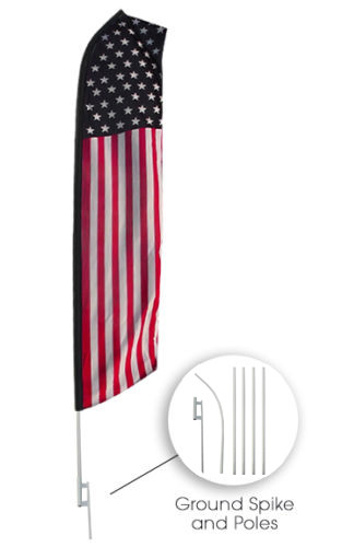 Feather Flutter Swooper Flag 16′ POLE + SPIKE Ground Stake Mount KIT 4 PACK