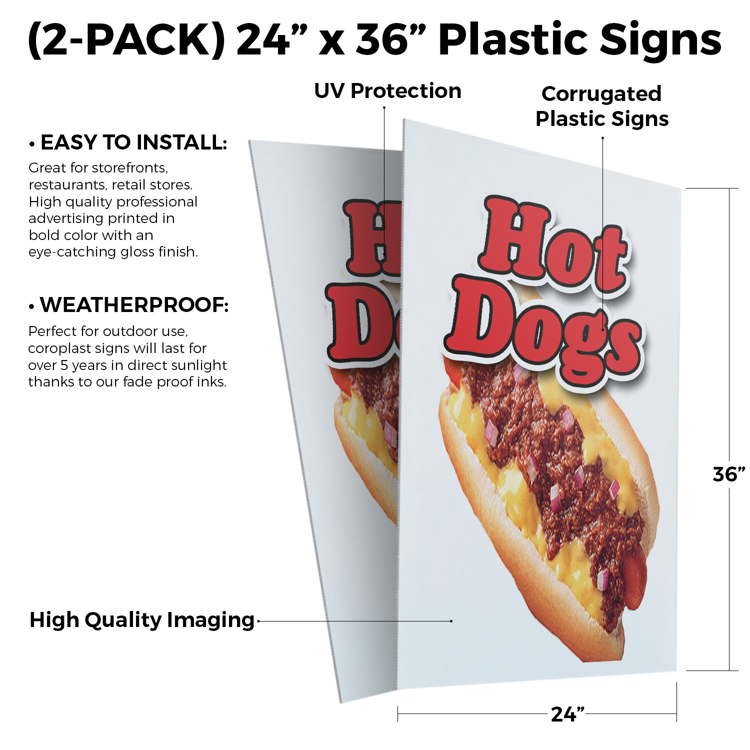 Hot Dogs 24″ x 36″ 2 Pack Of Store Sign Plastic Or Decal