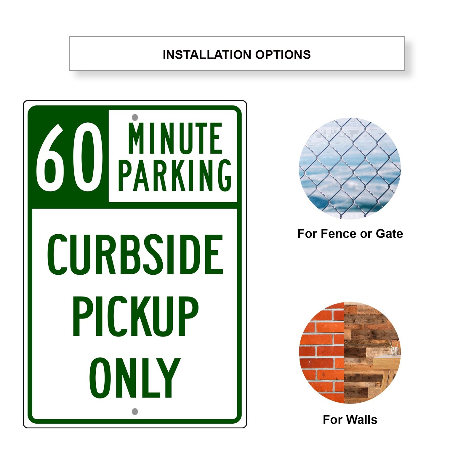 60 Minute Parking Curbside Pickup Only Restaurant Novelty Aluminum Metal Sign