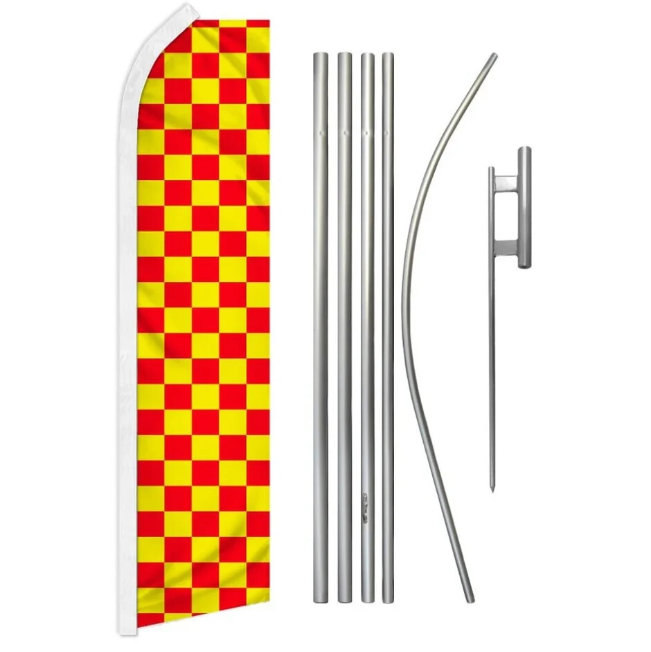 Red & Yellow Checkered Swooper Advertising Flag & Pole Kit