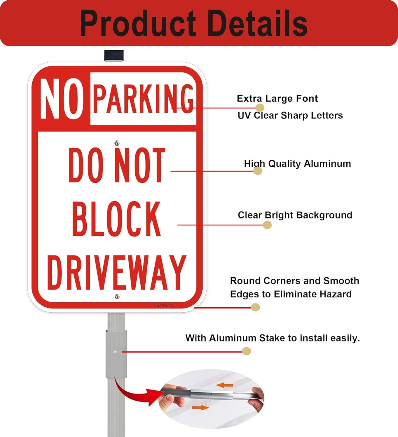 14″ x 10″ Reflective No Parking Signs – 2 Pack with Rust-Free Stake Included