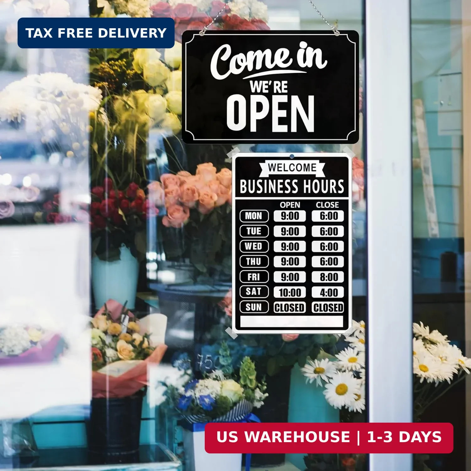 Open Closed Signs Business Hours Sign Set for Window Door Open Signs for Busines