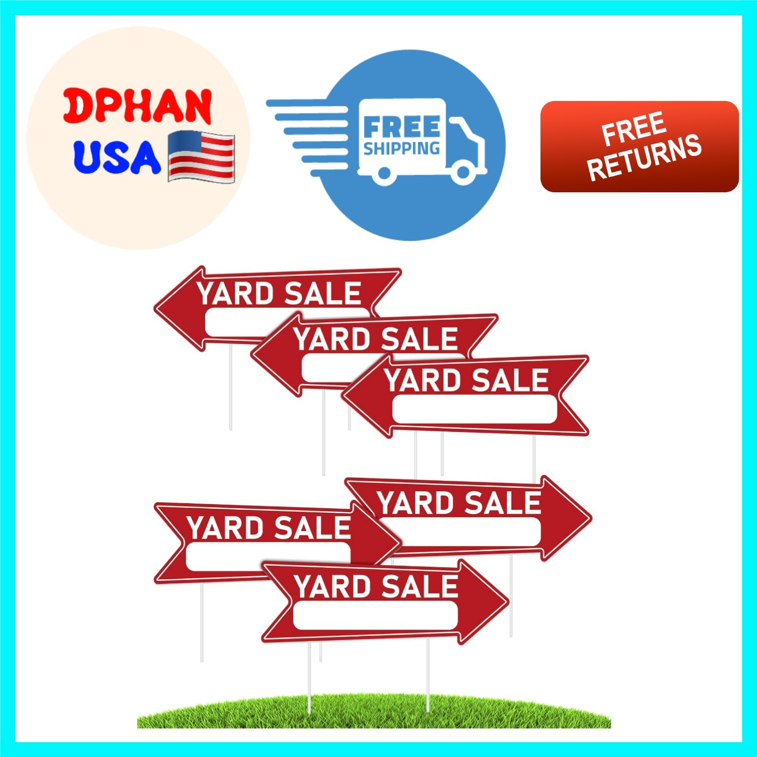 Complete Yard Sale Sign Kit: 6 Red Waterproof Signs + 12 Easy-Install Stakes