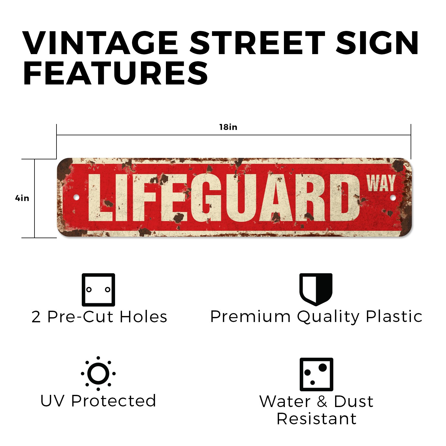 LIFEGUARD Vintage Style Street Sign Metal swimming pool lake ocean life
