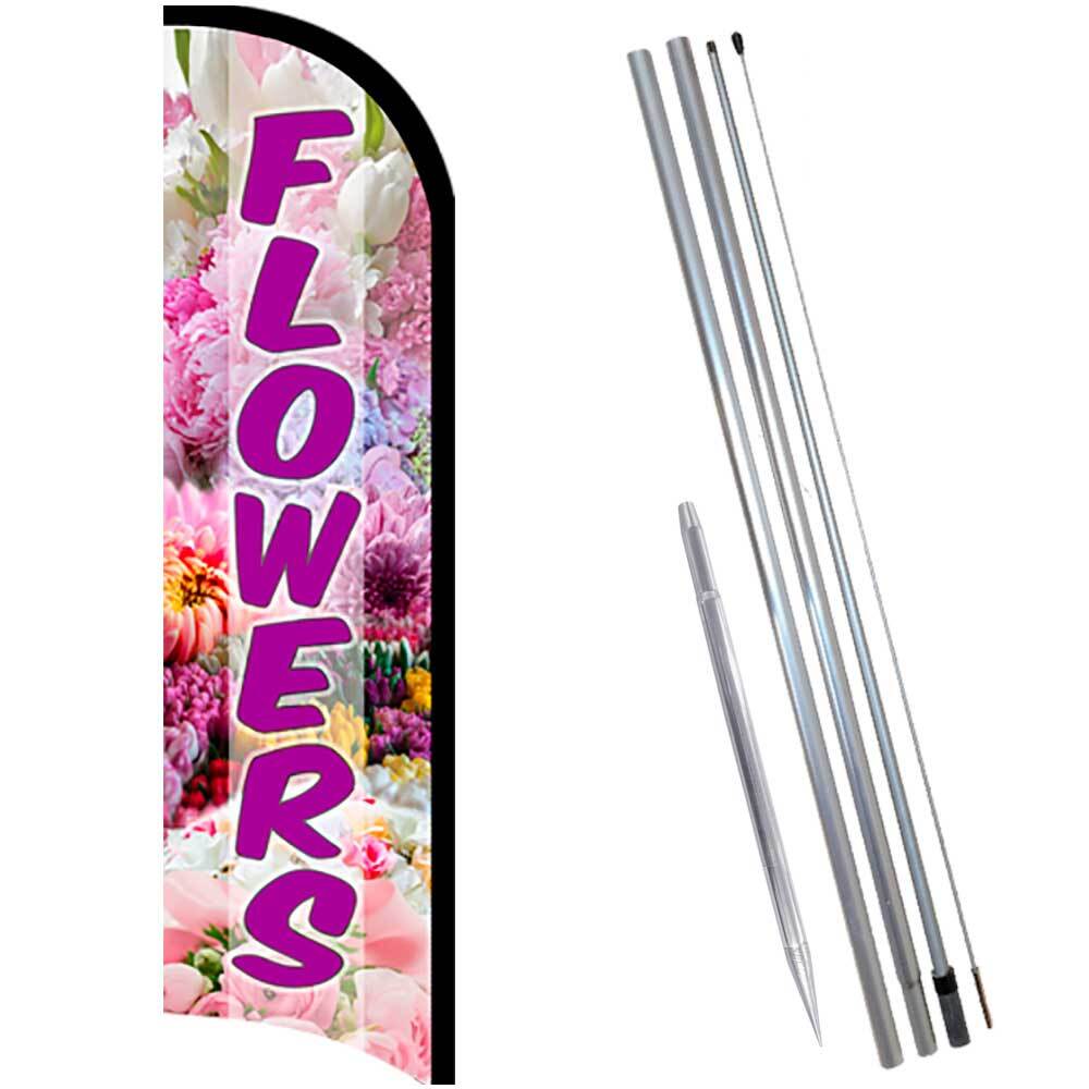 Flowers Premium Windless Feather Flag Bundle (Complete Kit) OR Optional Replace