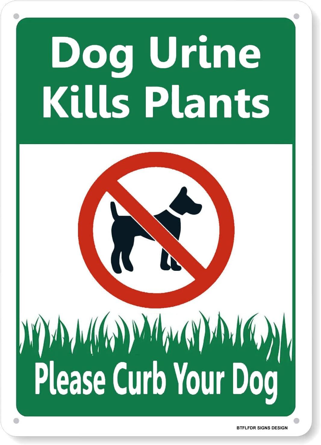 BTFLFDR Aluminum Dog Urine Kills Plants Sign, 8″x12″ Please Curb Your Dog Sign