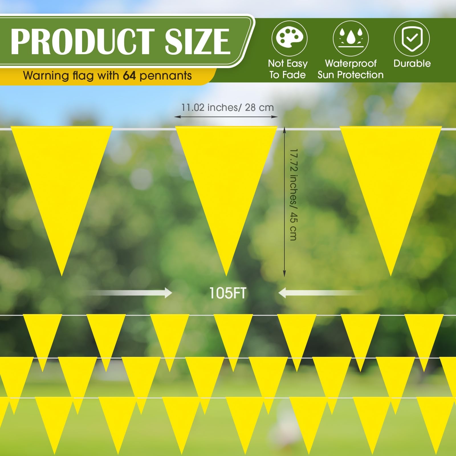 105 ft 64pcs Pennant Banner Flags 11.02″ x 17.72″ Large Safety Marking Flags …