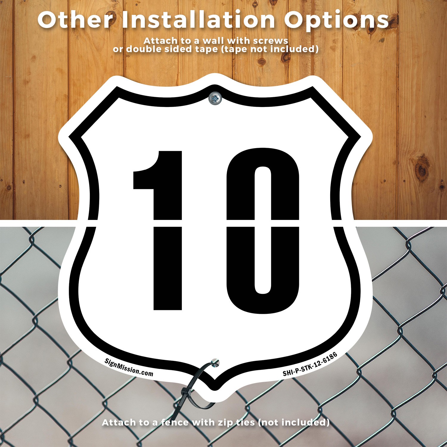 Number 10 Shield Shaped Sign With Stake Weather Resistant