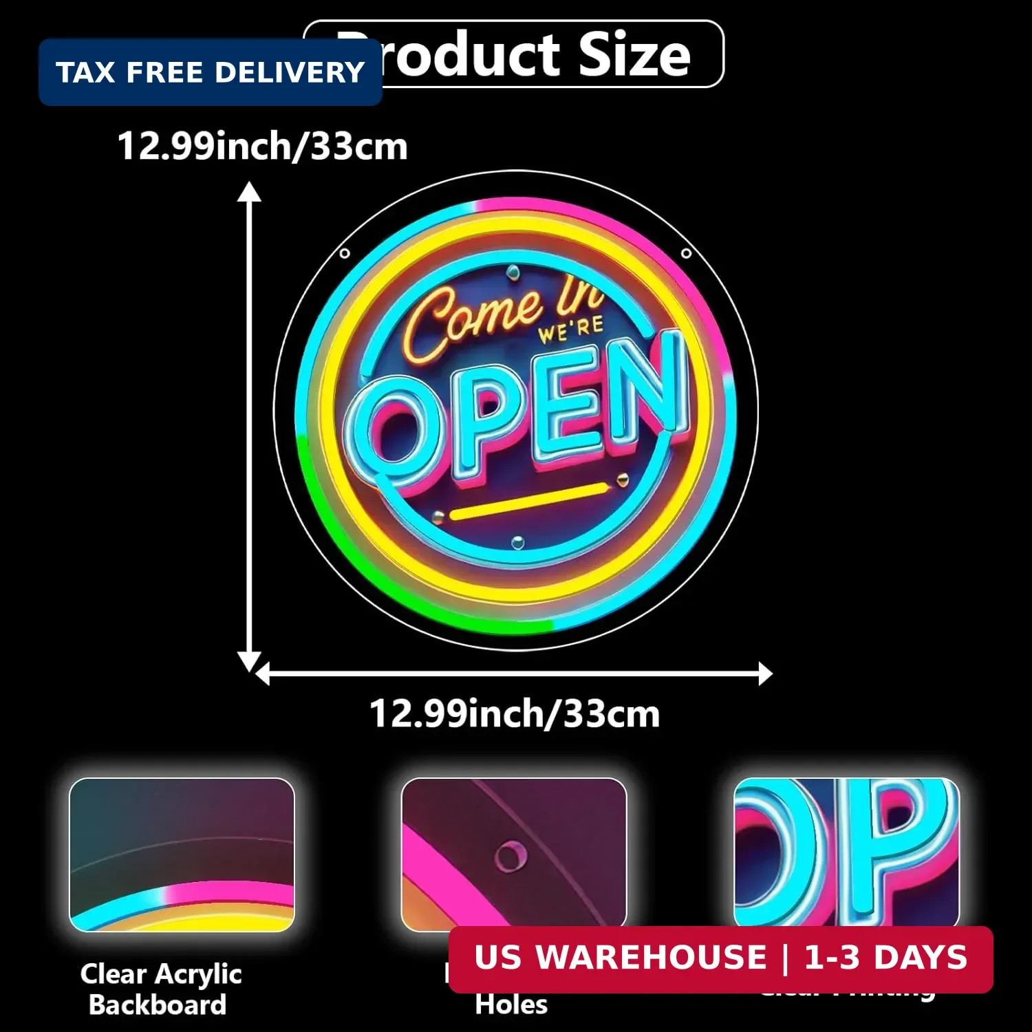 Neon Open Sign for Business, 13 * 13” Colorful Adjustable Brightness Come in We