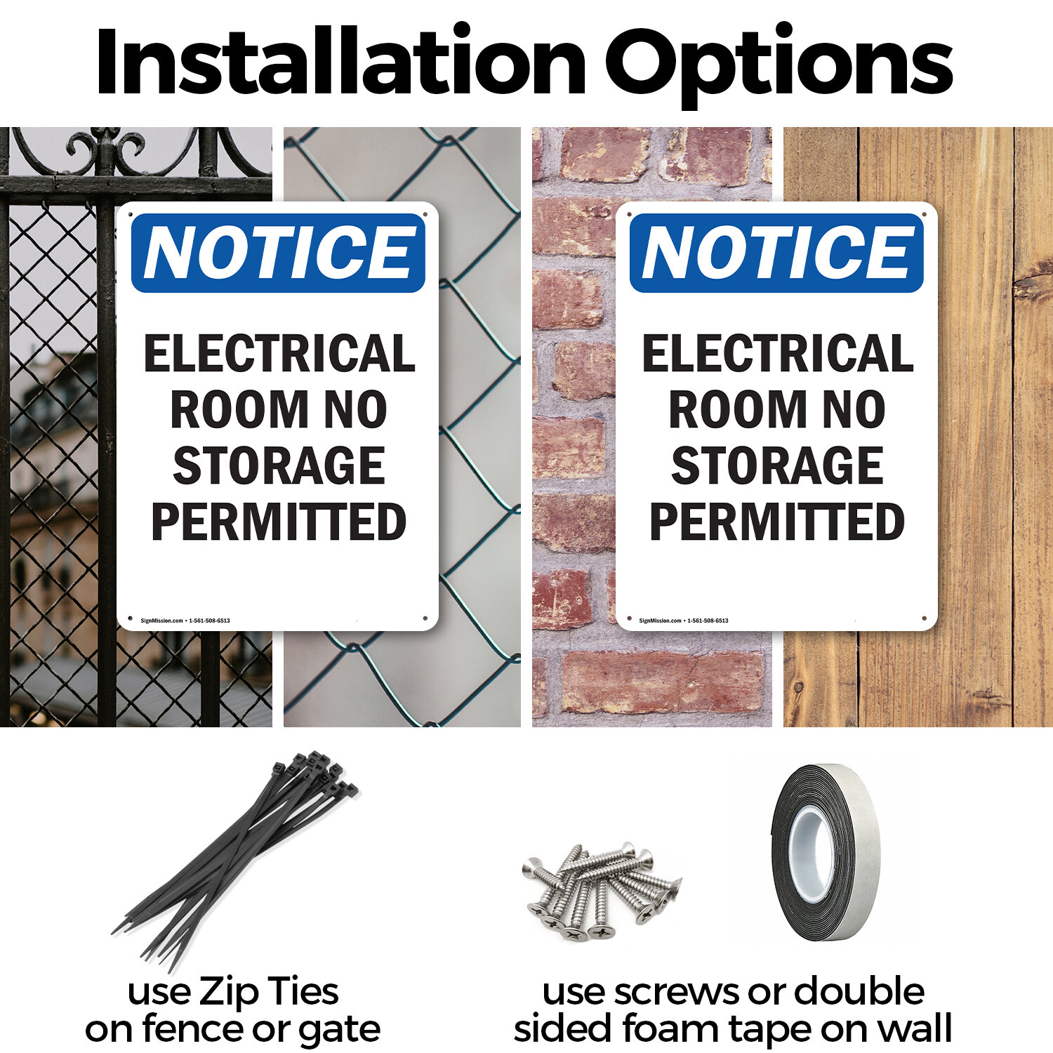 (2 Pack) Electrical Room No Storage OSHA Notice Sign Decal Metal Plastic
