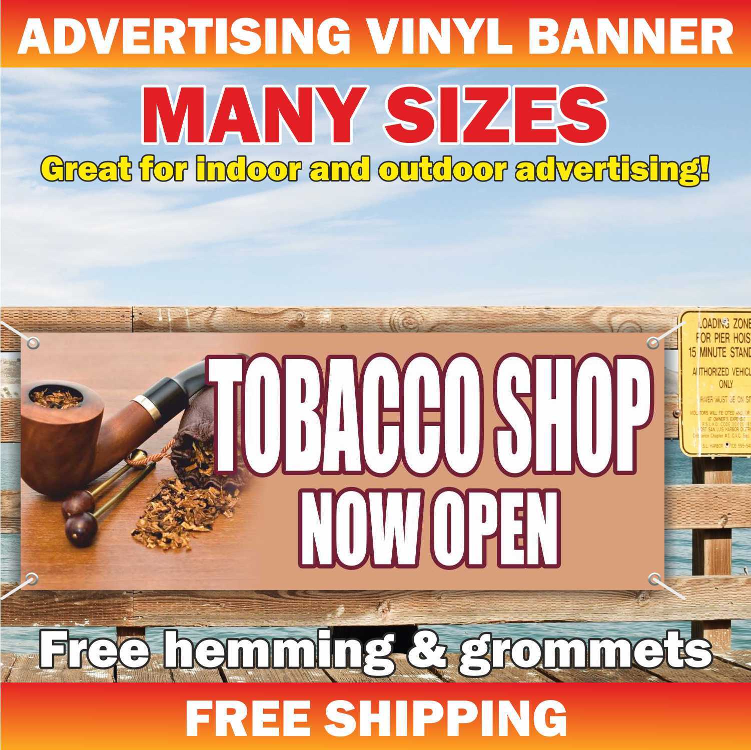 TOBACCO SHOP NOW OPEN Advertising Banner Vinyl Mesh Sign hookah bar cafe smoking