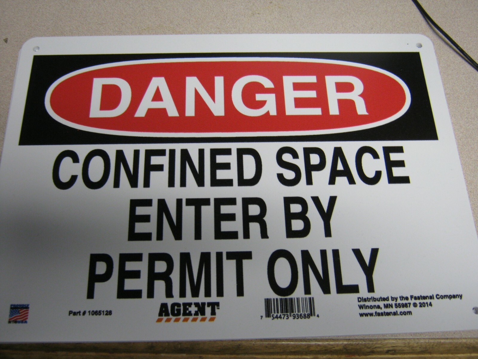10″x14″ Black/Red on White Plastic DANGER Confined Space Enter By Permit Only Ag