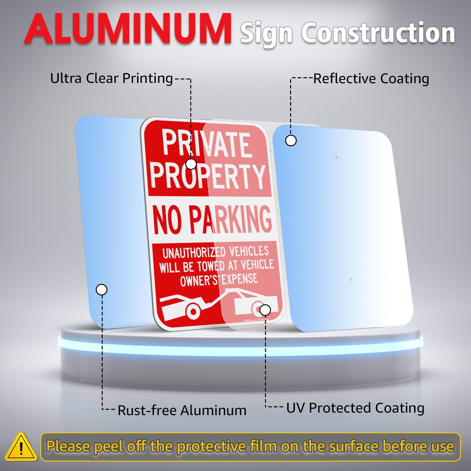 Large Private Property No Parking Sign with 36″ Stake, 2Pack 14″x10″ Vehicle …