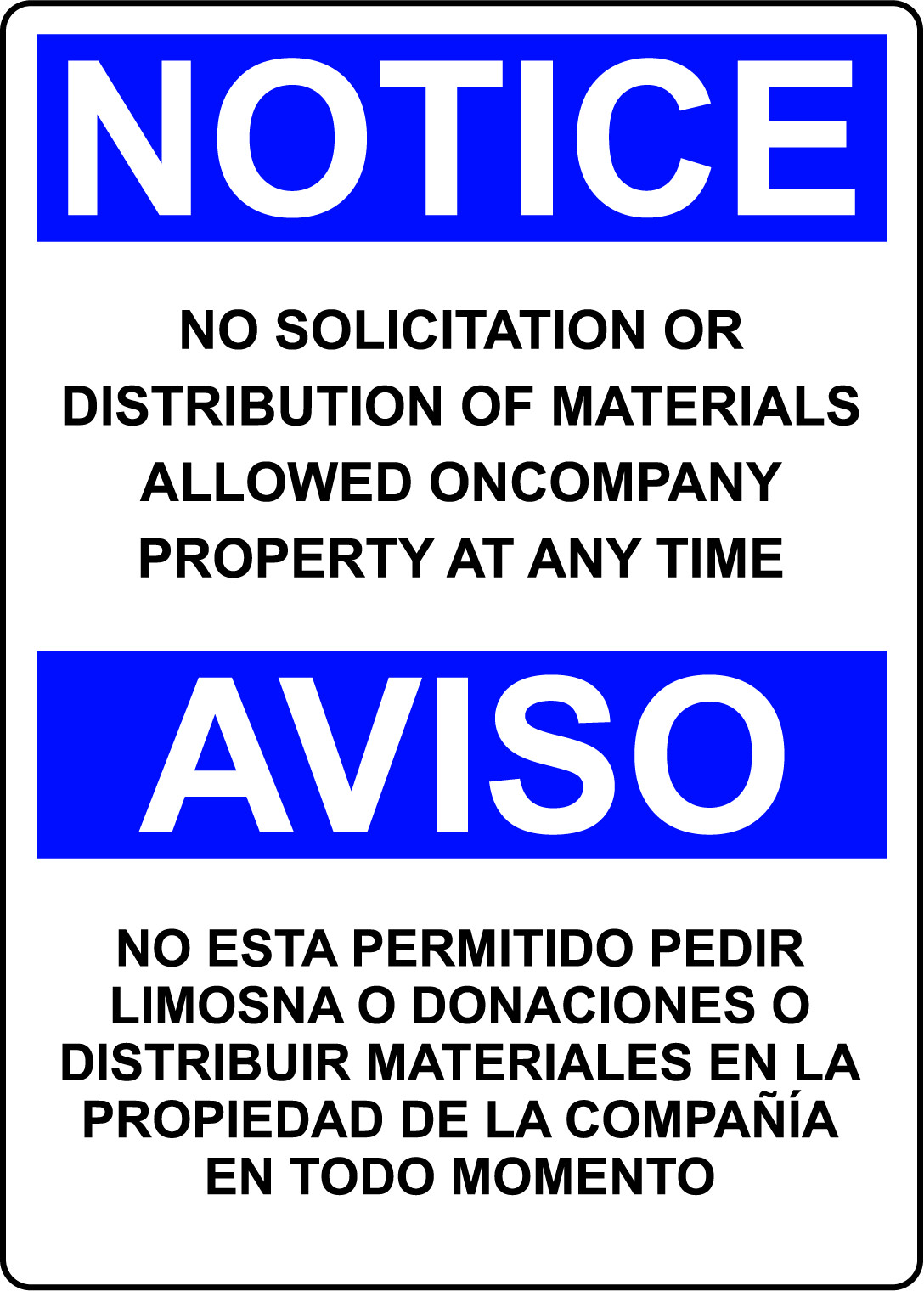 NOTICE NO SOLICITATION DISTRIBUTION OF MATERIALS | Adhesive Vinyl Sign Decal