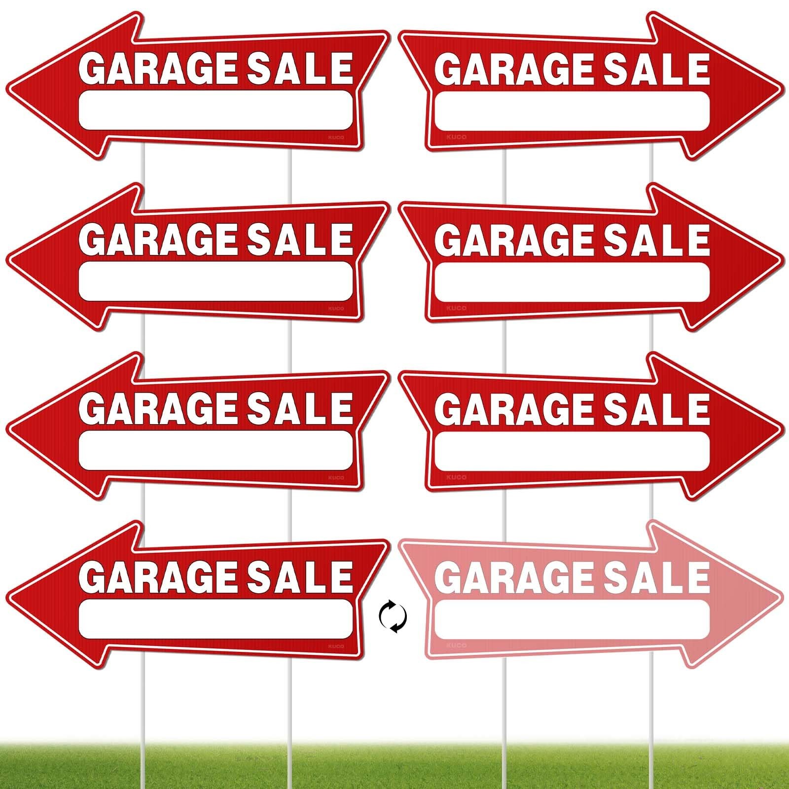 7 Pack Garage Sale Signs with Stakes – 16″x6″ Double-Sided Directional Yard Sale