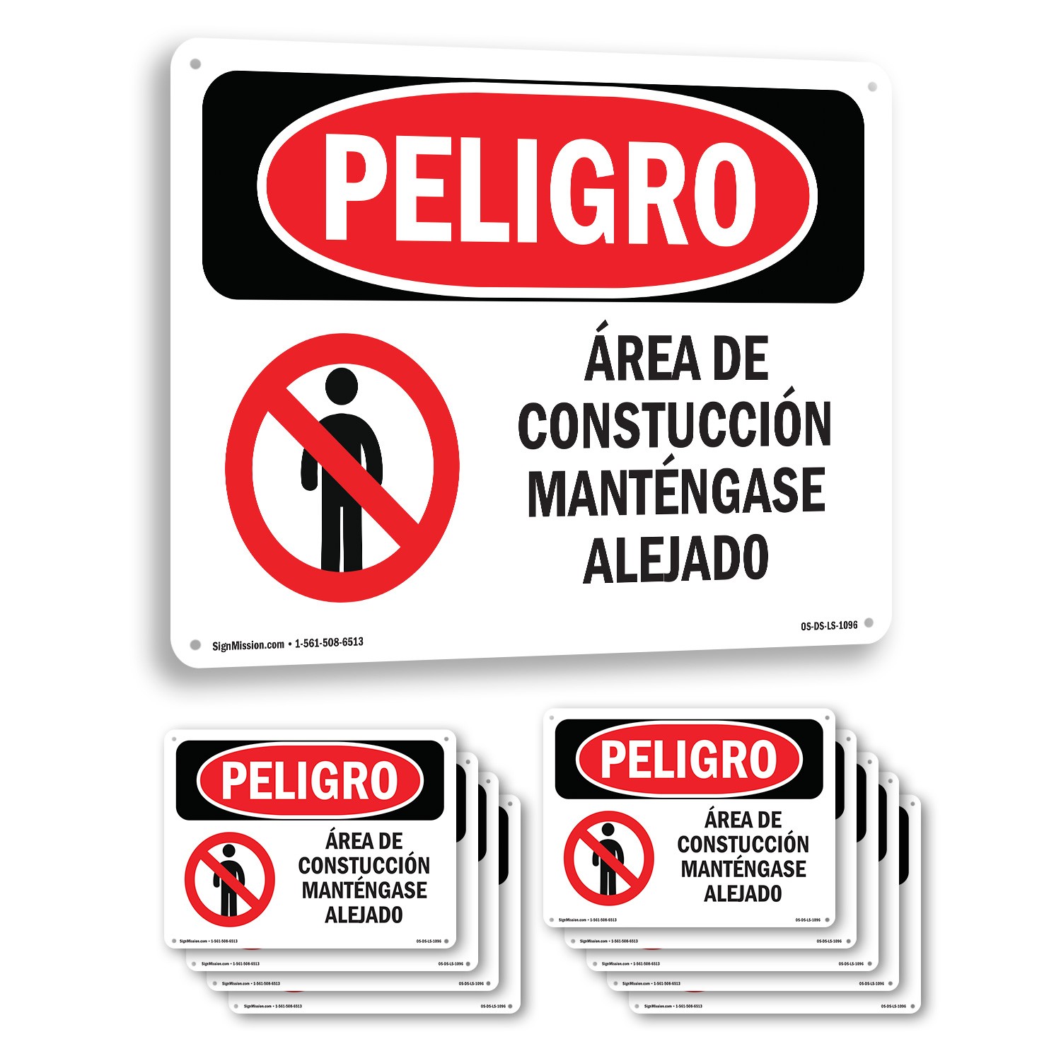 Construction Area Keep Out Spanish OSHA Danger Sign Metal, Decal – 5 or 10 Pack