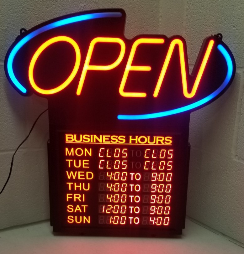 Premier POS Red Blue Open Business Hours Sign 30″x13″ LED Light