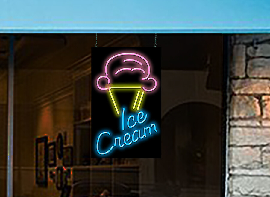 Ice Cream With Cone Neon Sign Jantec 20″ x 32″ Frozen Treat Dessert Parlor