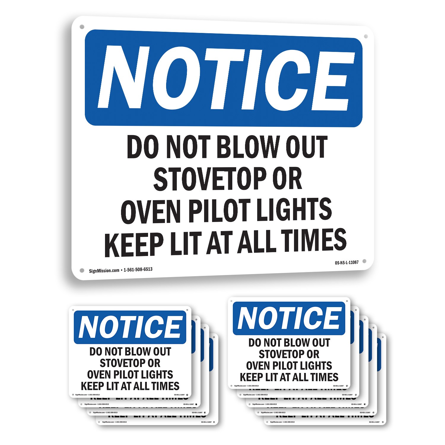 Do Not Blow Out Stovetop Or Oven Pilot Lights OSHA Notice Sign, Decal 5/10 Pack