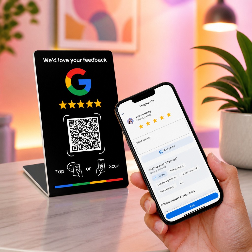 Google Review Stand NFC QR Code Tap Sign Black New