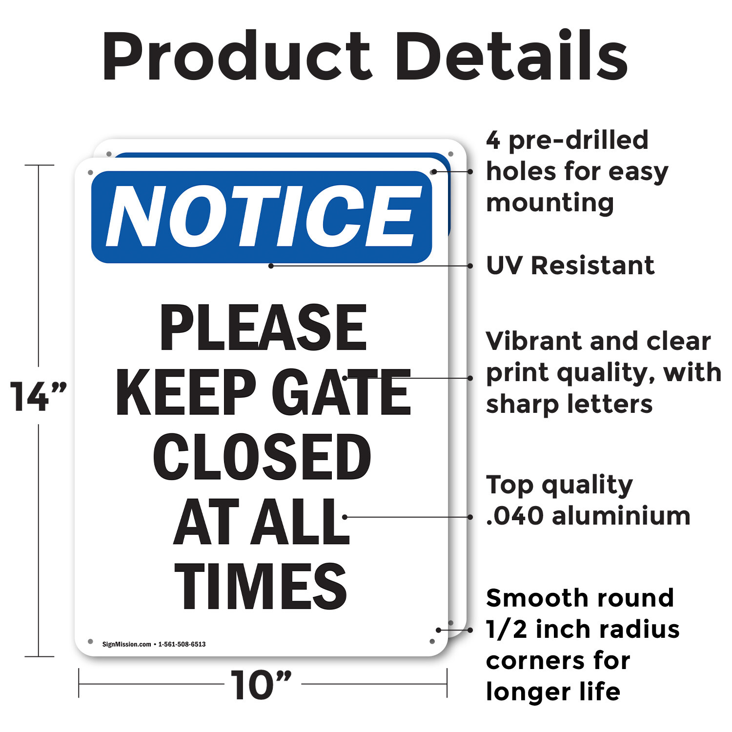 (2 Pack) Please Keep Gate Closed At All Times OSHA Notice Sign Decal Metal