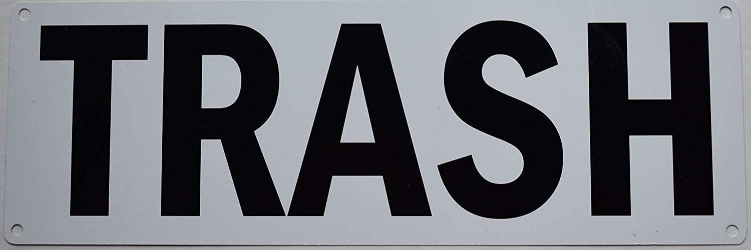 Trash Sign -(White Background,Size 4X12, Aluminium)