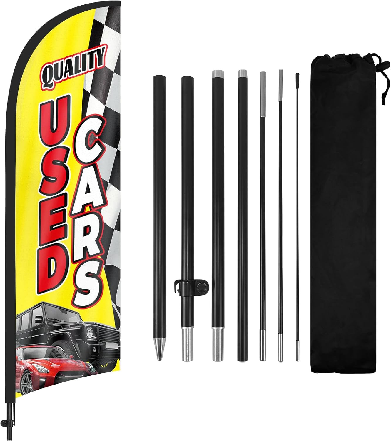 8FT Quality Used Cars Feather Flag Banner, Advertising Swooper Flag with Pole &
