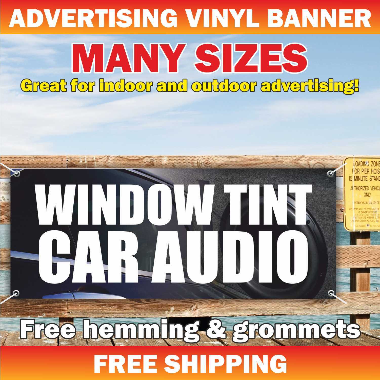 WINDOW TINT CAR AUDIO Advertising Banner Vinyl Mesh Sign CAR AUTO HOME TINTING