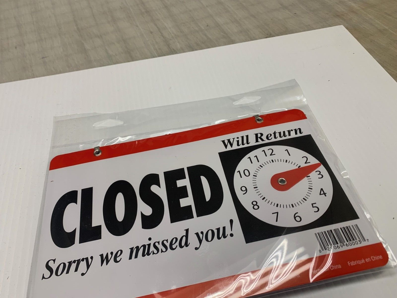 OPEN CLOSED Hanging Door SIGN w/ Adjustable Clock Sorry We missed you CL-1
