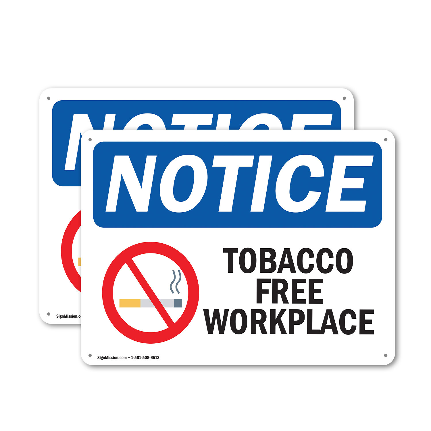 (2 Pack) Tobacco Free Workplace OSHA Notice Sign Decal Metal Plastic