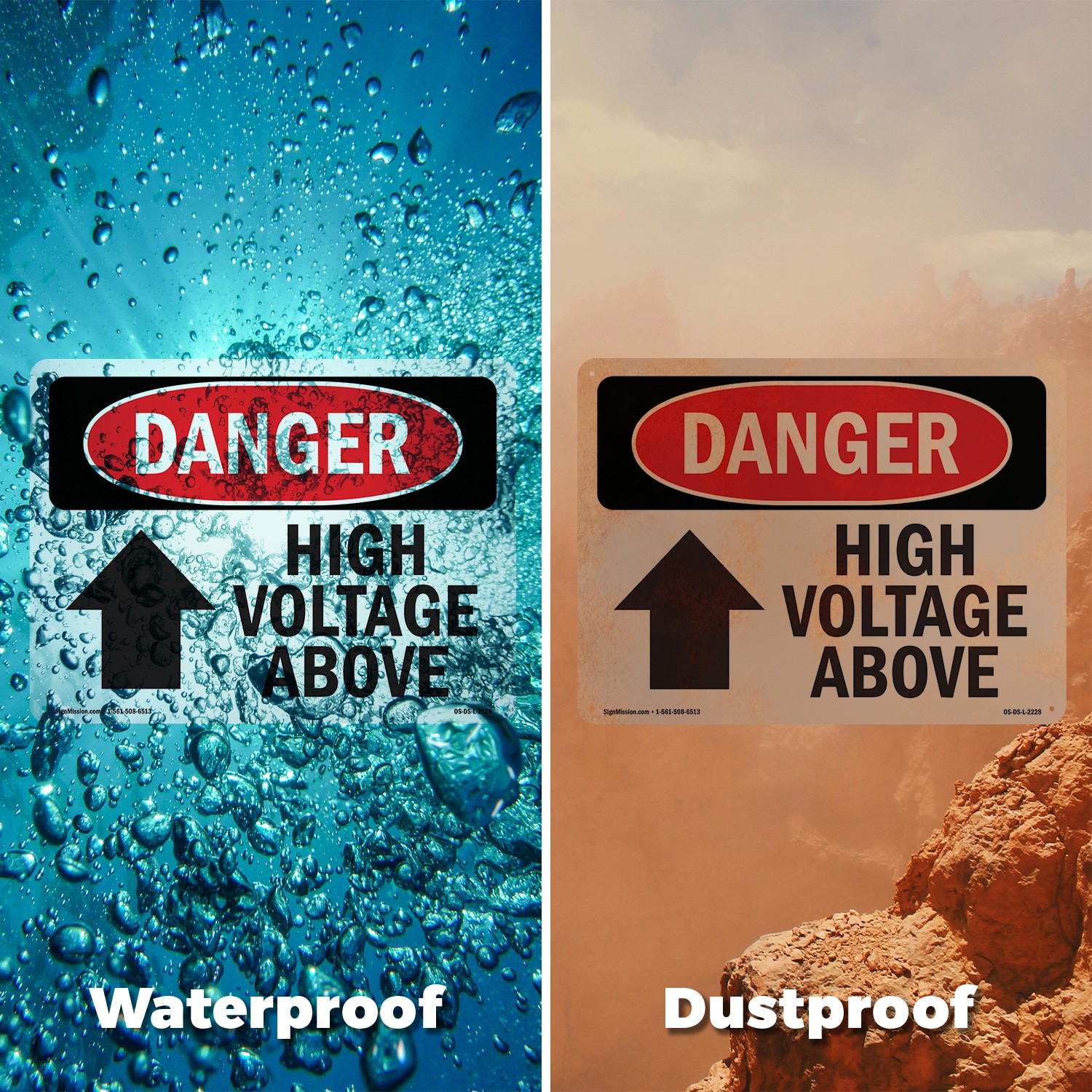 High Voltage Above OSHA Danger Sign Metal, Plastic, Or Decal – 5 or 10 Pack