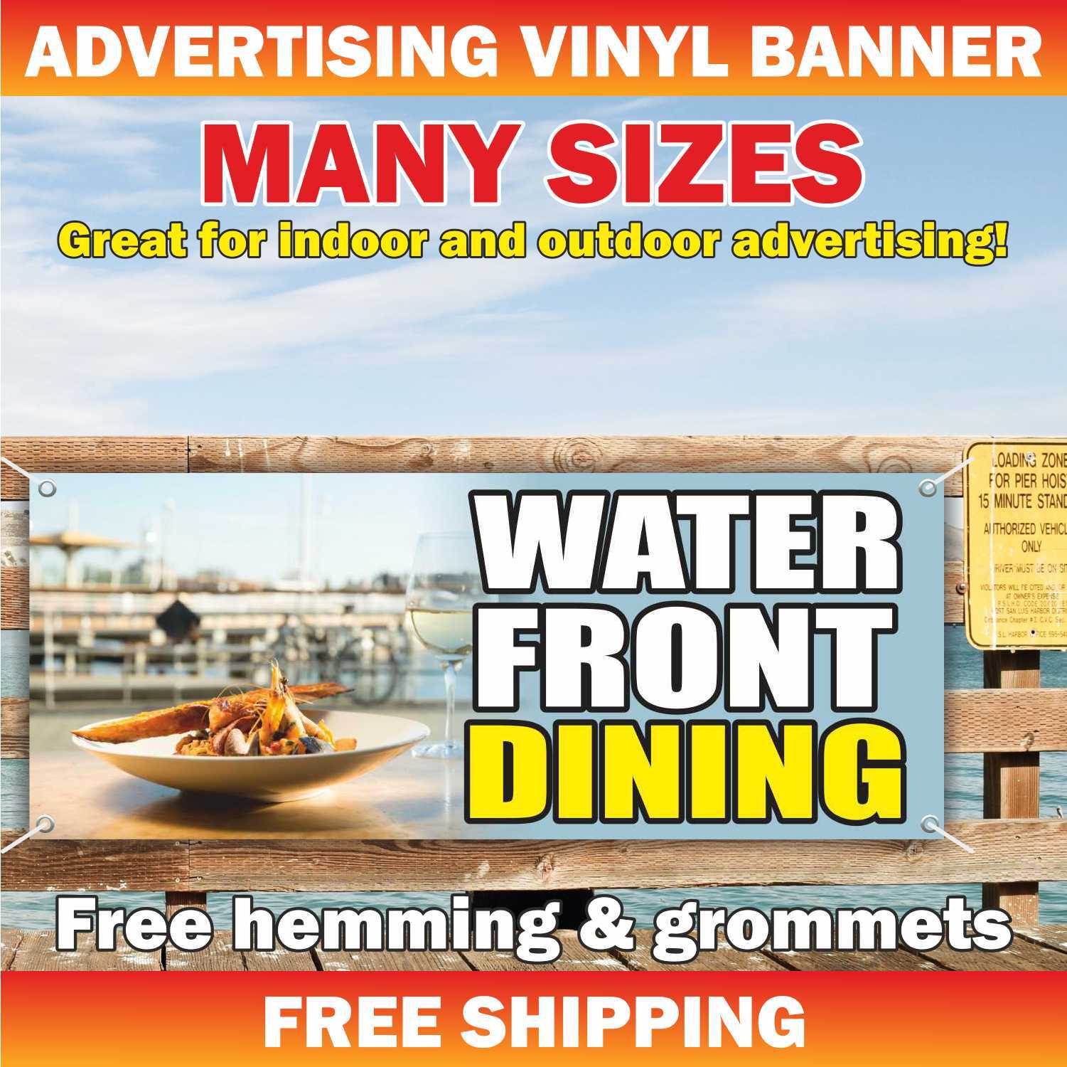 WATER FRONT DINING Advertising Banner Vinyl Mesh Sign Restaurant Buffet Bar Food