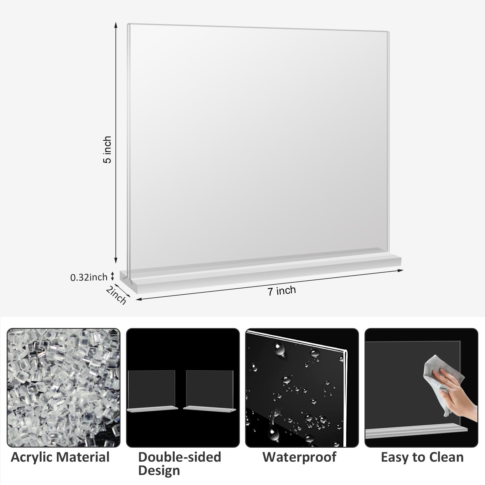 Douildhaiy 4 Pack Acrylic Sign Holder 5 x 7 Horizontal ,T Shape Double Clear