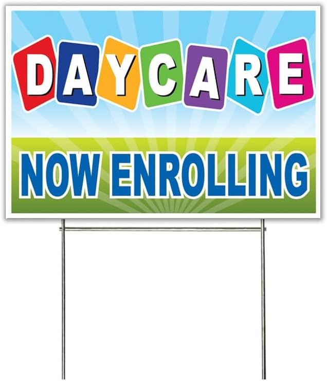 18×12 Inch DAYCARE NOW ENROLLING Yard Sign with Stake – bgb1s
