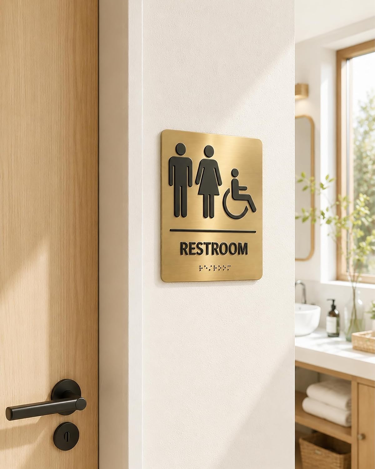 Professional Unisex Restroom Sign with Braille – 8″ x 6″ Easy Install