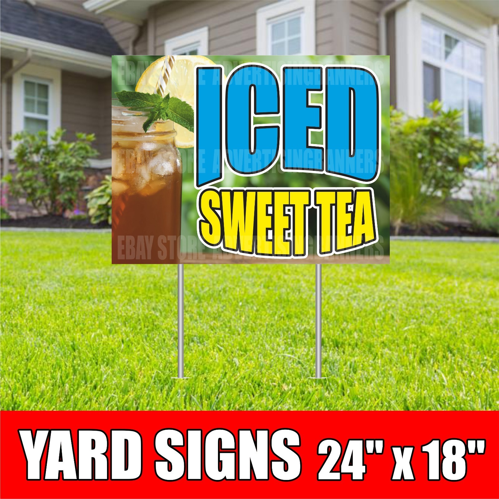 ICED SWEET TEA Yard Sign with H-Stakes HELADA Slushies Juice Coffee Bar