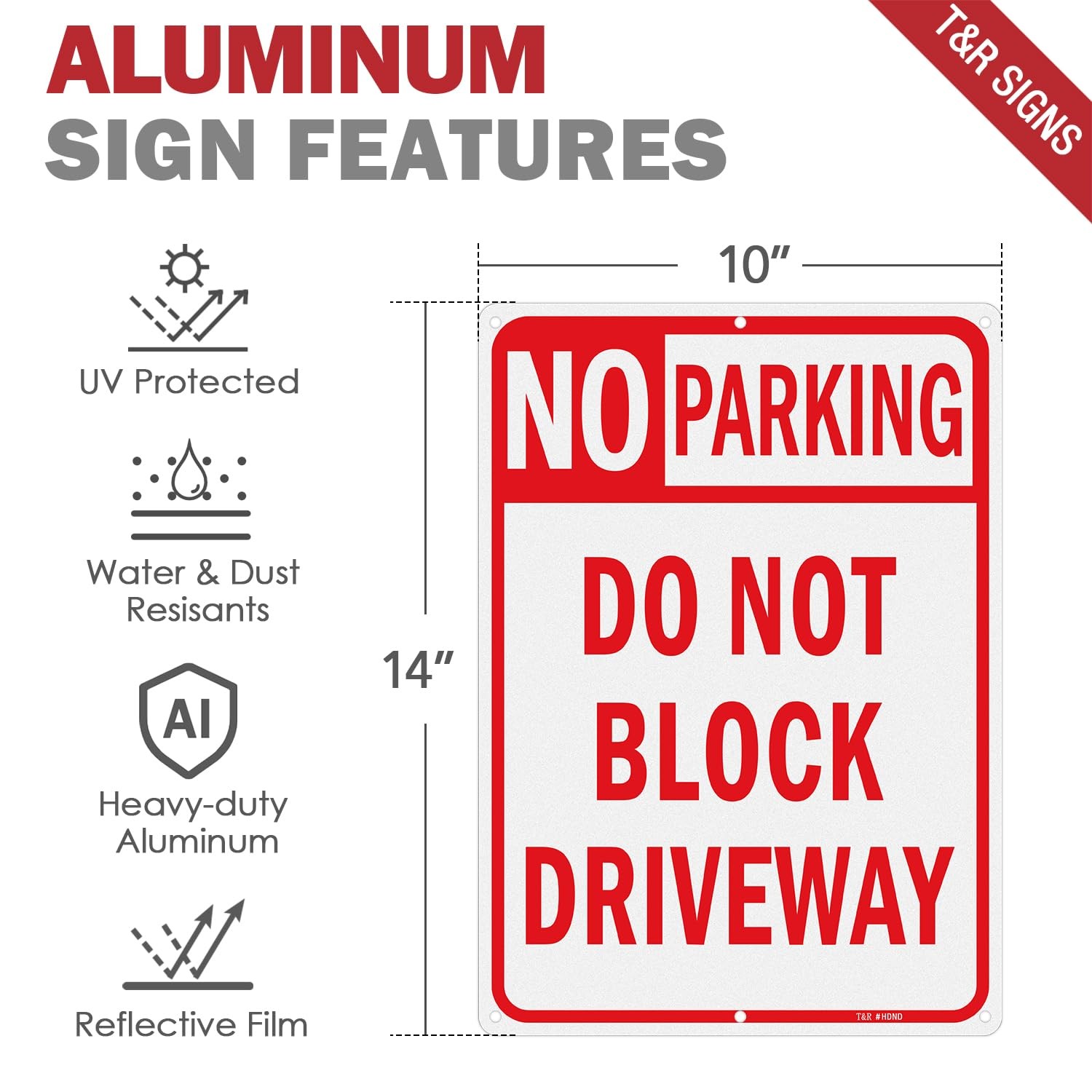 Large No Parking Sign Do Not Block Driveway Sign 14 x 10 Inches Rust Free .0…