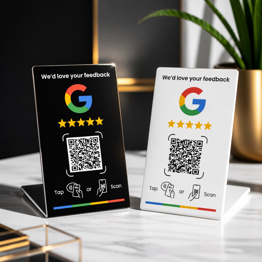 Google Review Stand NFC QR Code Tap Sign Black New