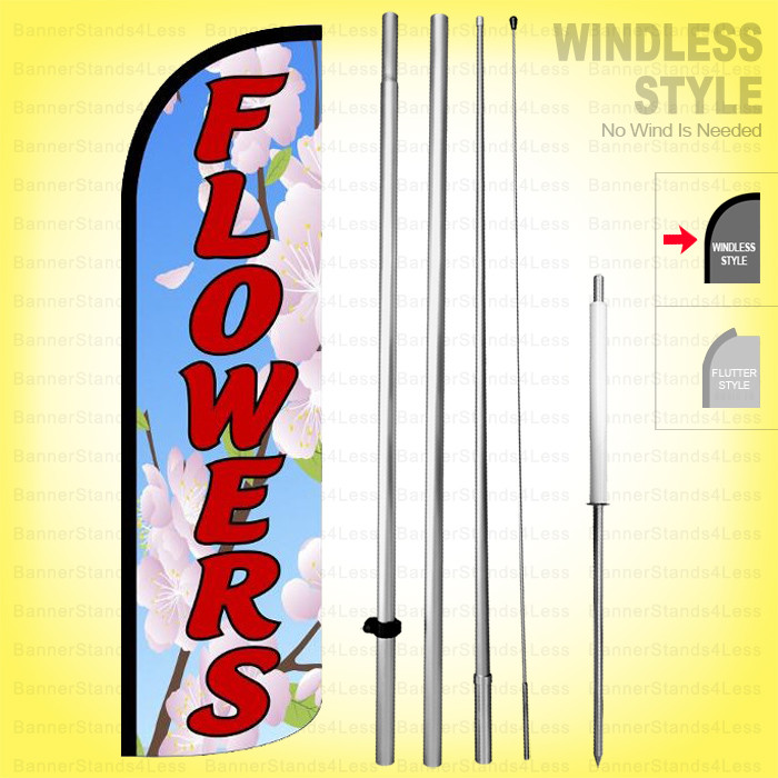 FLOWERS – Windless Swooper Flag Kit 15′ Feather Banner Sign bq91-h
