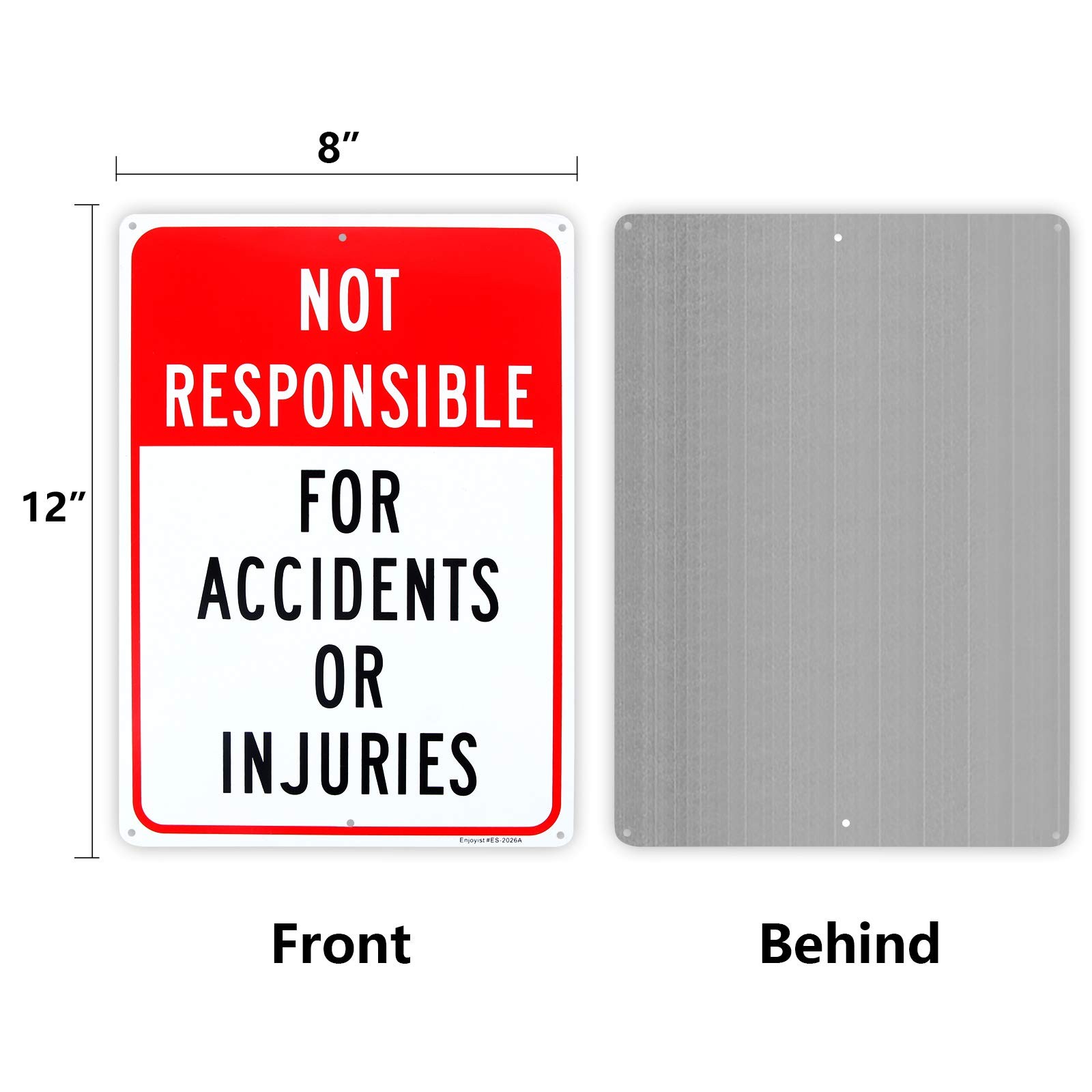 2 Pack Not Responsible for Accidents or Injuries Signï¼ŒEnter 12” x 8”, Red