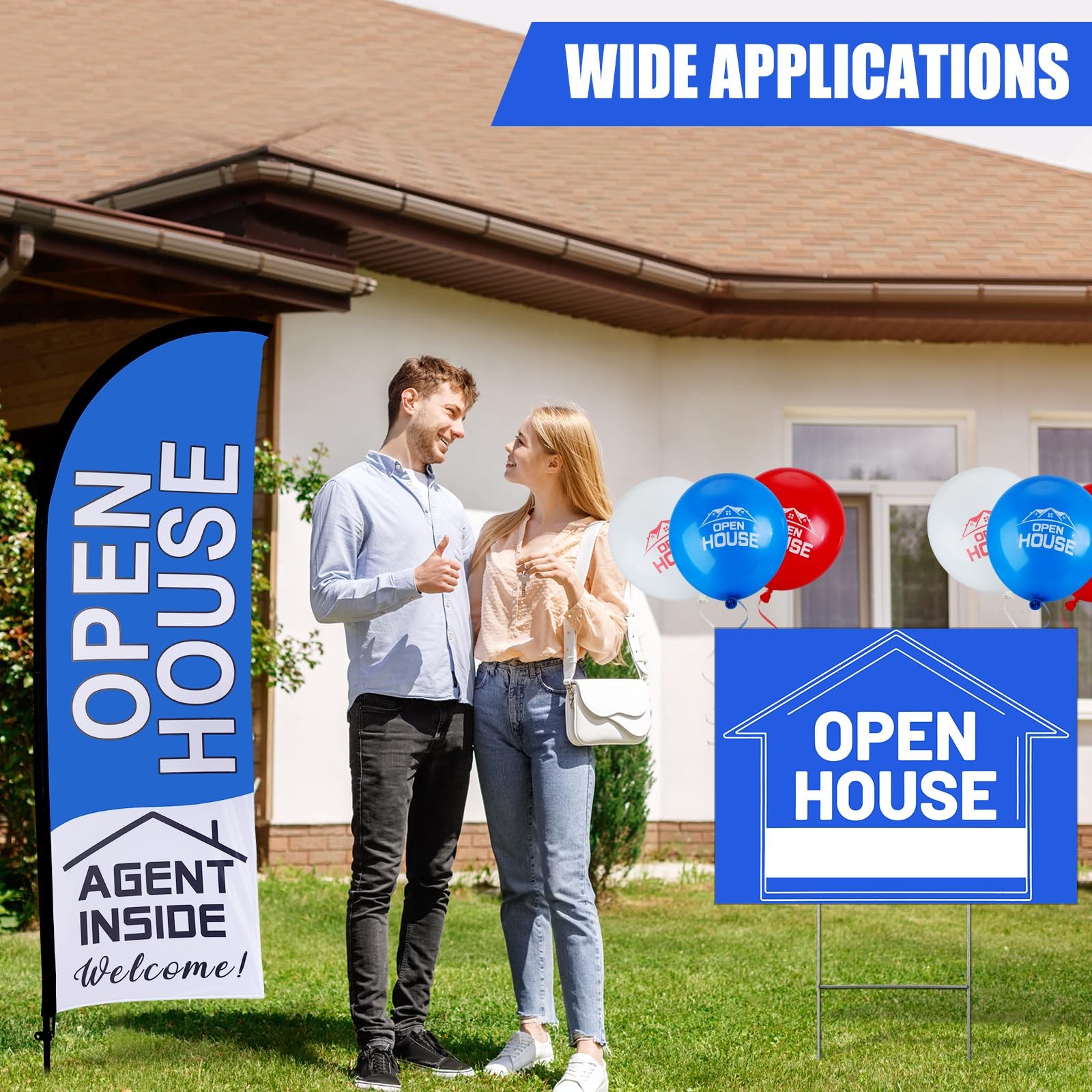 Buryeah 106 Pcs Real – 2 Open House Flags Pole Kits 14 Double Sided Open