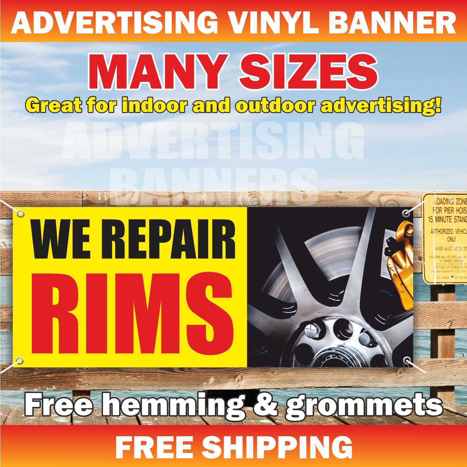 WE REPAIR RIMS Advertising Banner Vinyl Mesh Sign service tire wheel service car