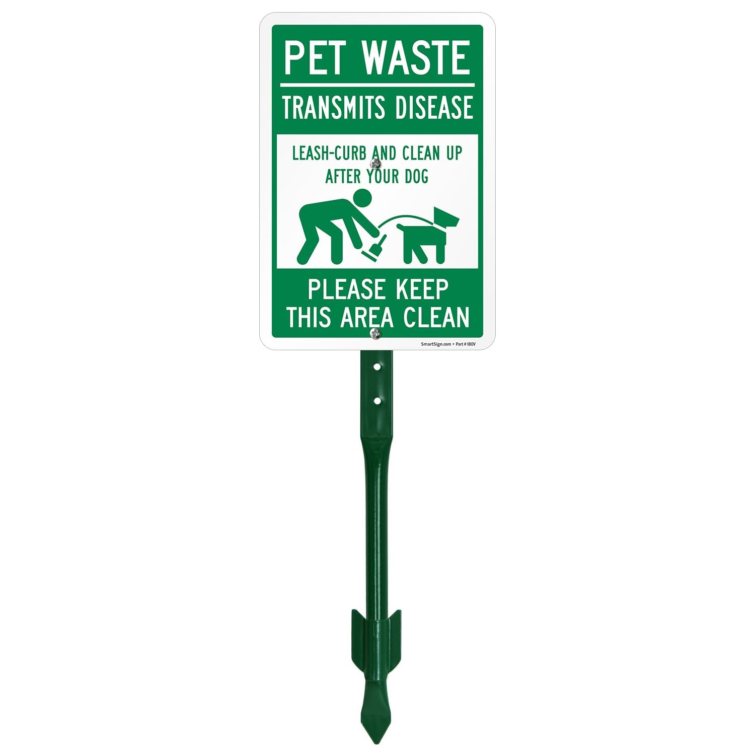 7×10 Inch Pet Waste Clean Up Yard Sign With Stake 40 Mil Aluminum Green
