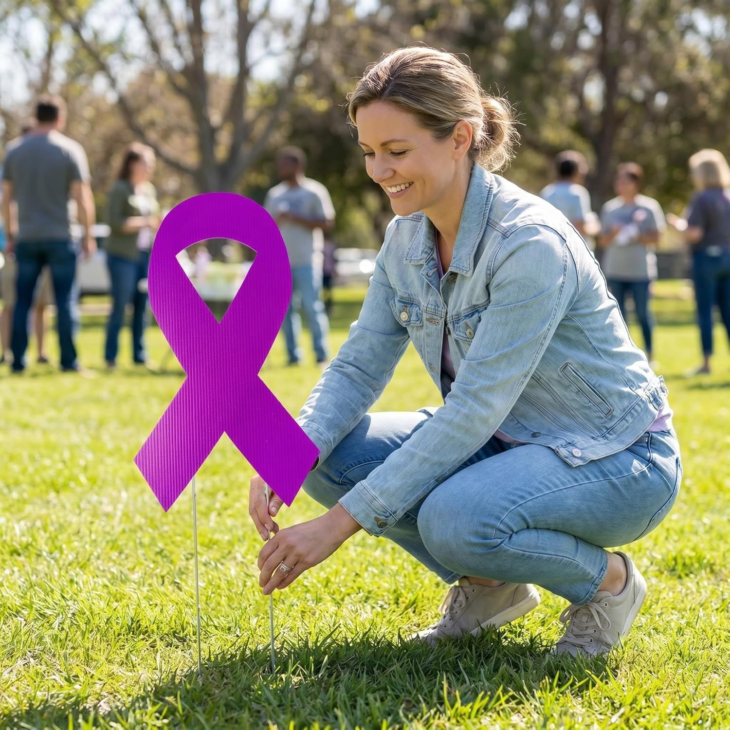 5pcs Large Ribbon Awareness Yard Signs with Metal Stakes 14″ Ribbon Health